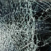 Broken laminated glass