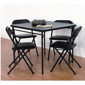 black  folding card table from Wal-Mart