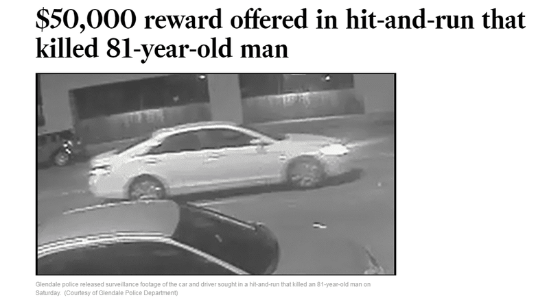 Reward Offered in Glendale Fatal Hit and Run Collision
