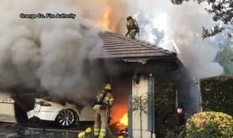 Out of Control Tesla Crashes into Orange County Home